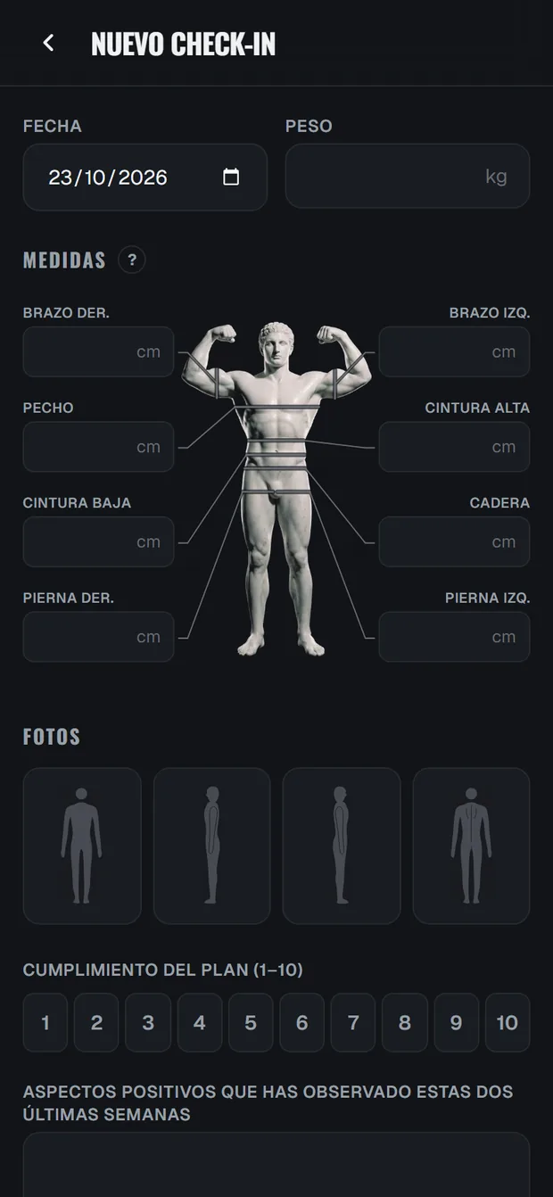 El cuestionario de revisión en la app, con medidas y fotos